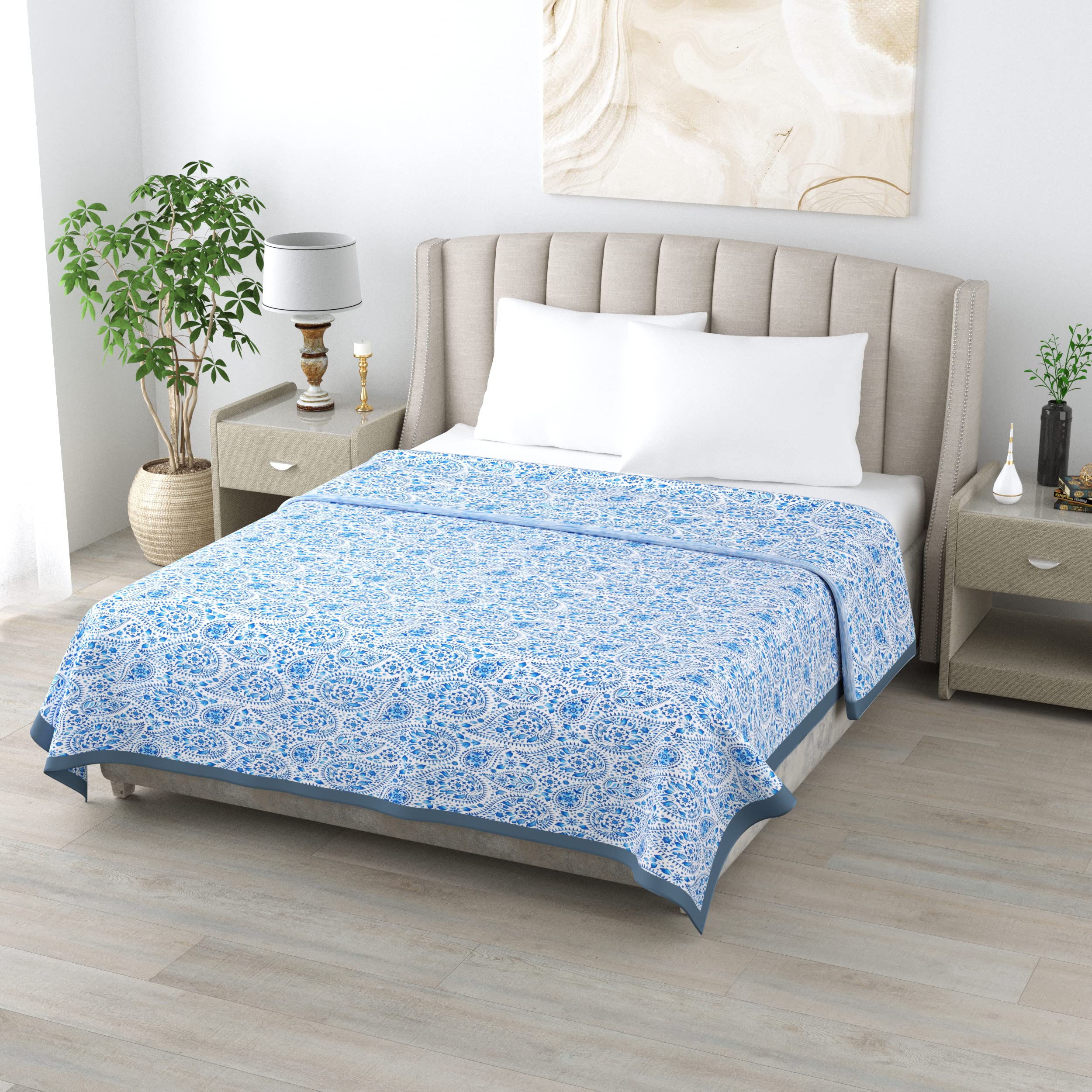 LINENWALAS 100% Cotton Twill Weave Reversible Single Bed Dohar, All Seasons Soft Blanket, Signature Printed Ac Dohar With Silk Border, Lightweight Soft (Paisley Drop Blue, 90X60 Inch, 300 Tc) (B0B5ZJVN1M) Amazon Price History, Amazon Price Tracker
