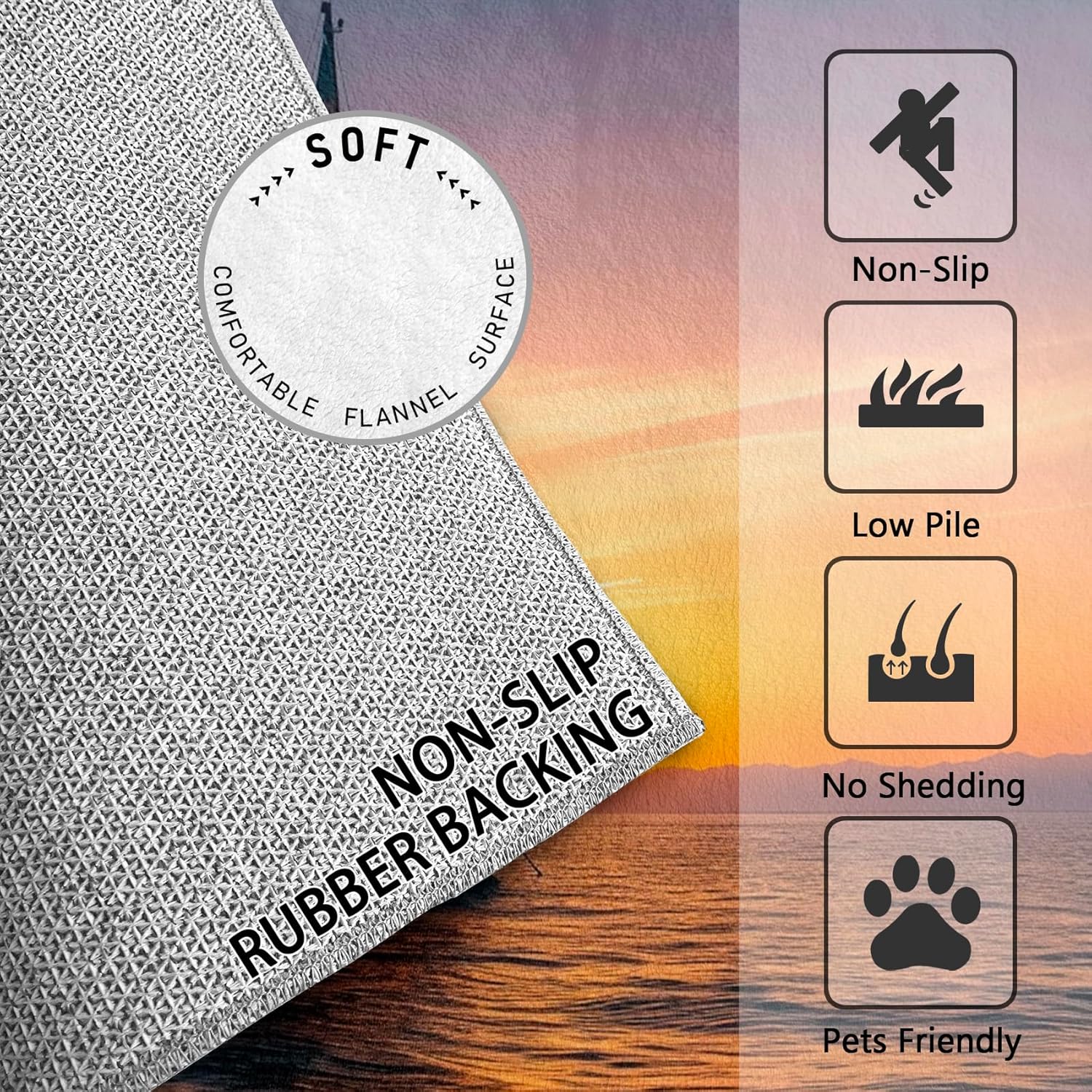 2x3 Rug, Sailboat Door Mat, Nautical Sunset Seascape Rug, Sea Ocean Boat Rugs for Entryway, Washable & Non Slip & Soft Low Pile Small Carpet, Indoor Doormat, Sailboat Home Decor & Gifts