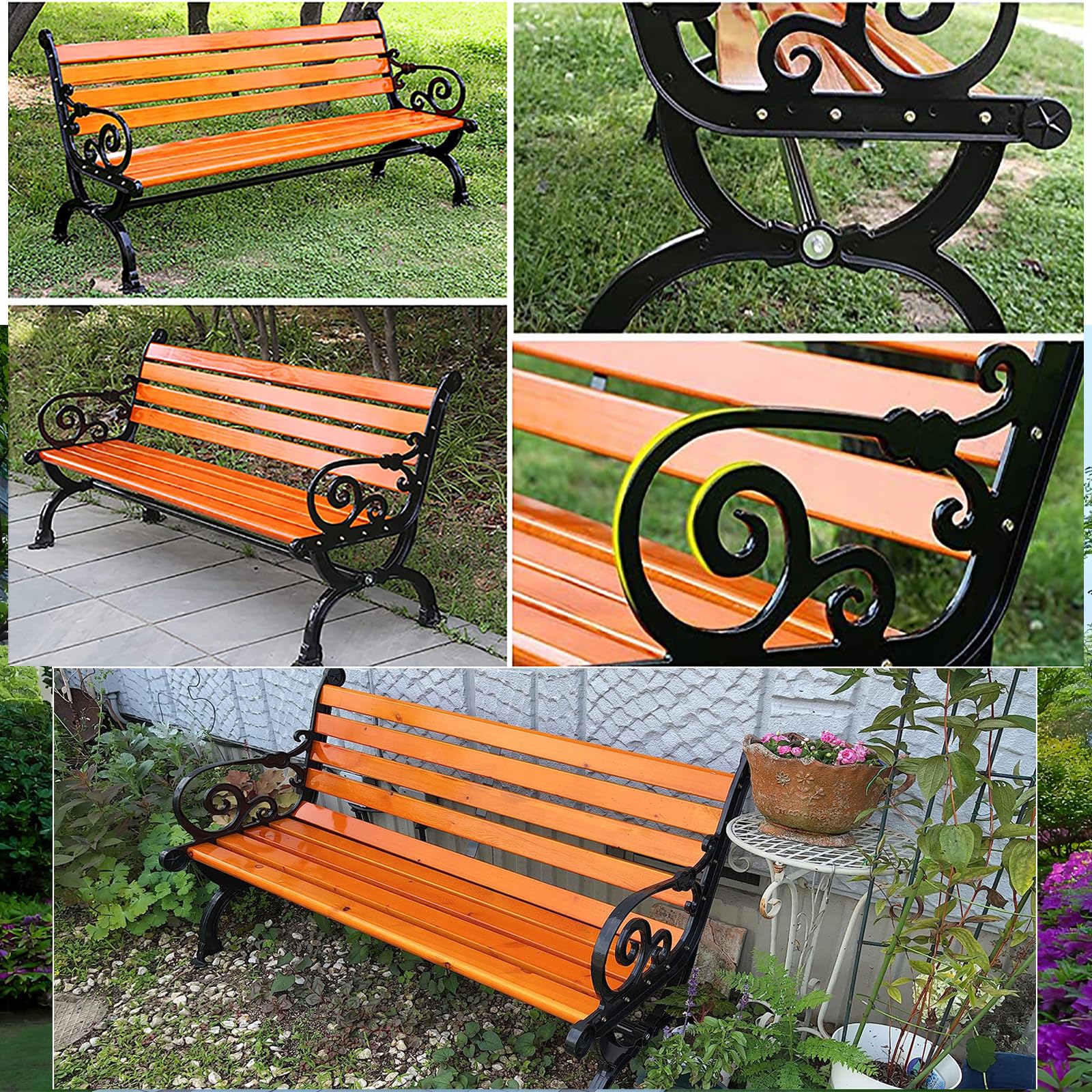 Drewniana ławka ogrodowa na zewnątrz, dla 2-3 osób, odporna na warunki atmosferyczne, siedzisko na patio, 120/150/180 cm, z oparciem, do parku lub dziedzińca