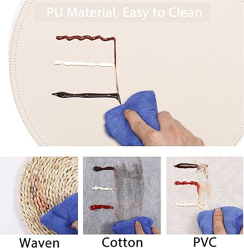 Miniatura 2 de Juego de 4 manteles individuales y posavasos redondos de piel sintética, tapetes de café, manteles de cocina, impermeables, fáciles de limpiar para