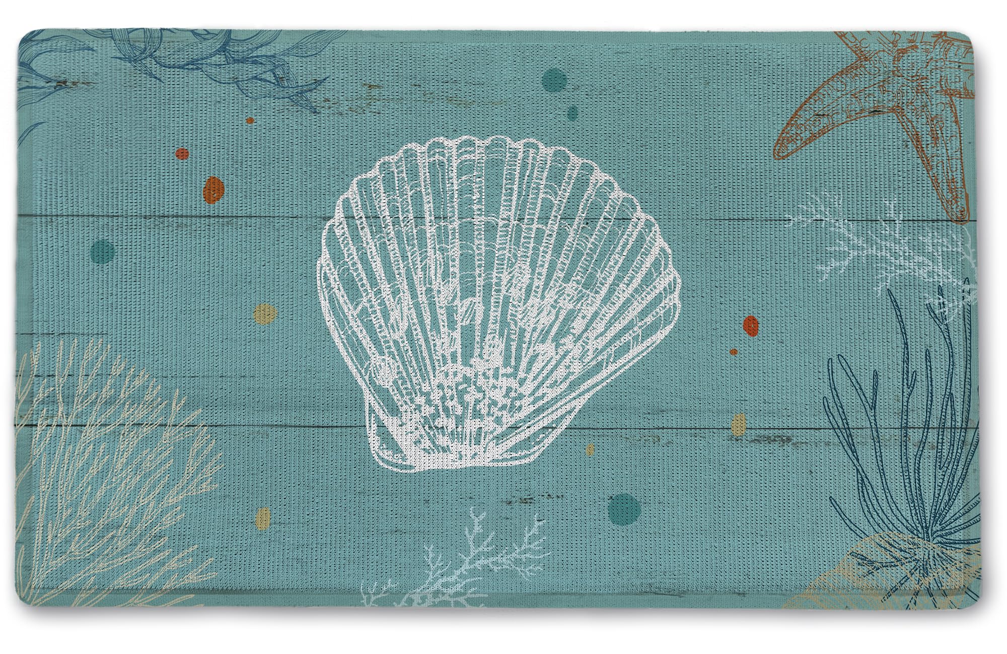 Bnwepo Nautical Shell Beach House Outdoor Doormat, 17 x 30 Inch, Water Repellent, Machine Made, Washable