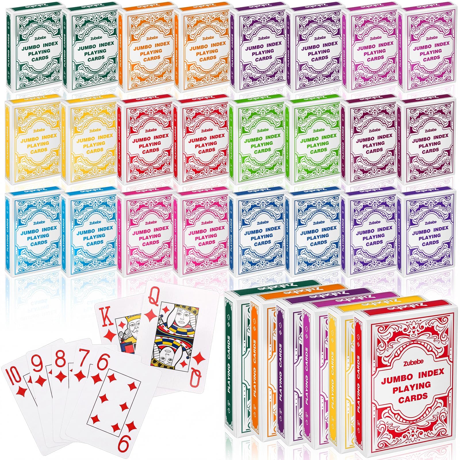 Zubebe Confezione da 24 carte da gioco jumbo, dimensioni standard, in plastica, mazzi da poker per anziani, adulti e bambini, carte da gioco impermeabili per campeggio, serate di gioco in famiglia