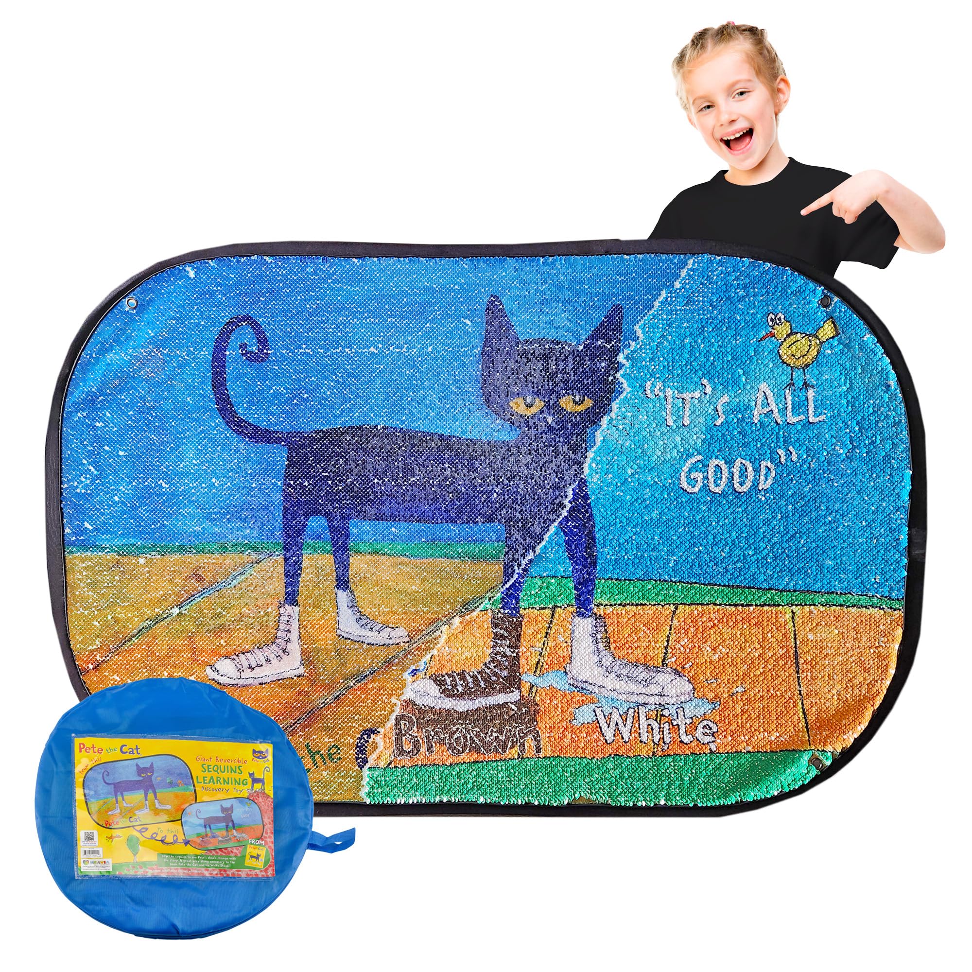 Meavia Reversible Sequins Pete The Cat: I Love My White Shoes Wall Sensory Fun Toy, Jumbo Size 40 x 27 Inches
