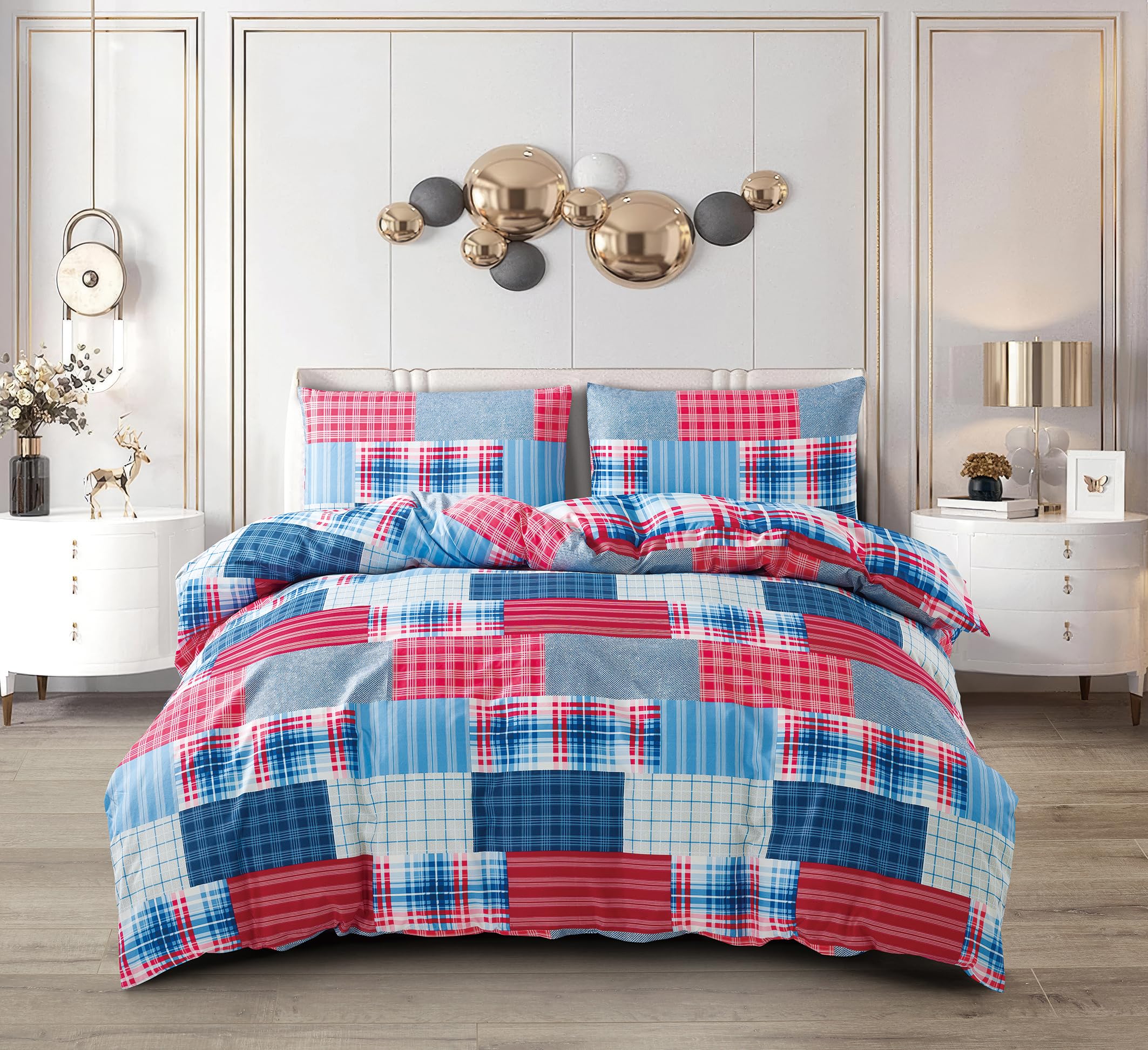 PRIME LINENS Duvet Cover Set 3 Pcs Brushed Microfibre Quilt Cover Bedding Set With Pillow Cases and Extra Fitted Sheet Included (Denim Red, Single)