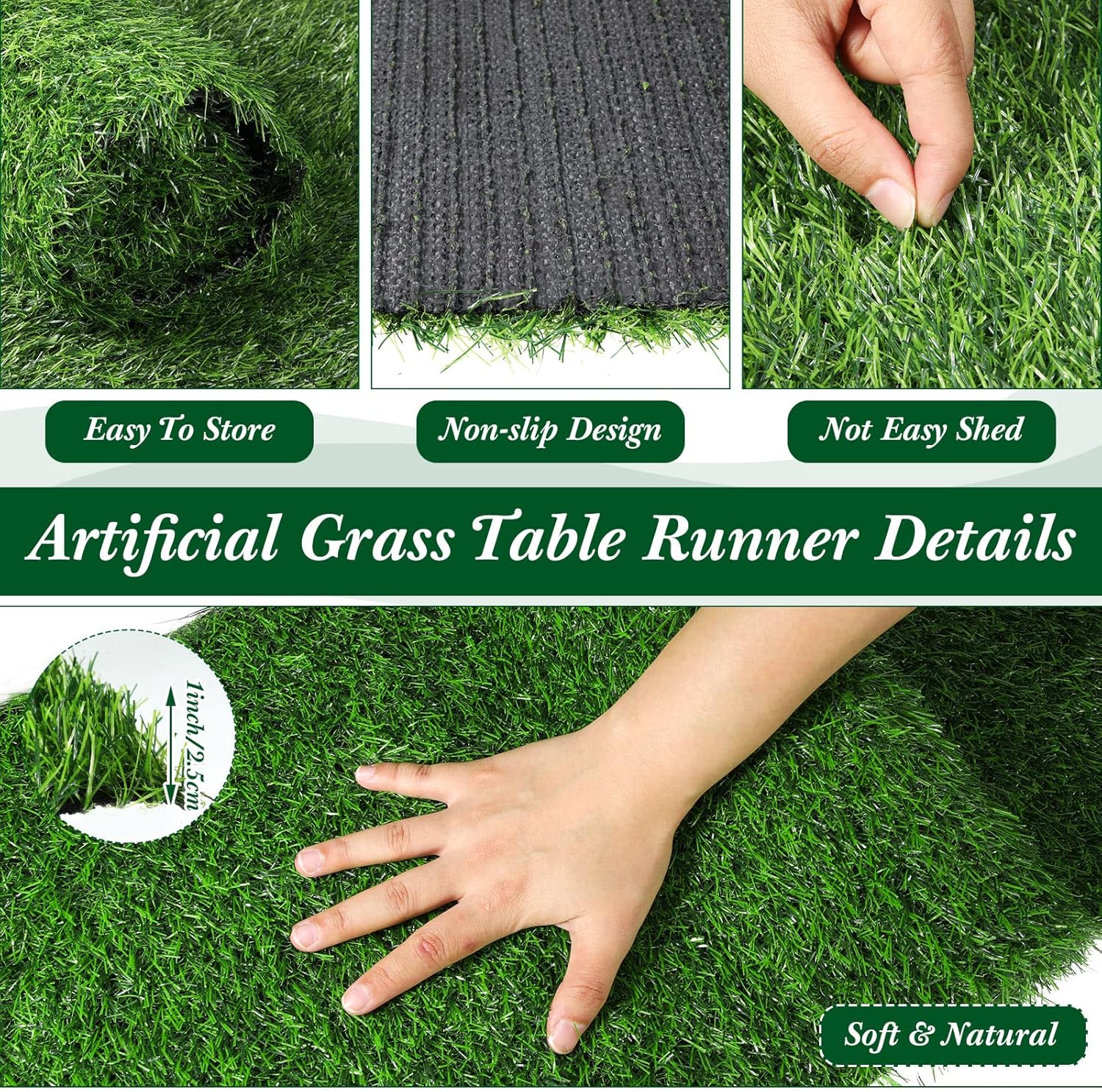 3 Pieces Artificial Grass Table Runners Green Turf Table Runner Decor for Spring Summer Event, Golf Party, Wedding, Baby Shower, Birthday, Dessert Tabletop Decoration (3, 14 x 72 Inch)