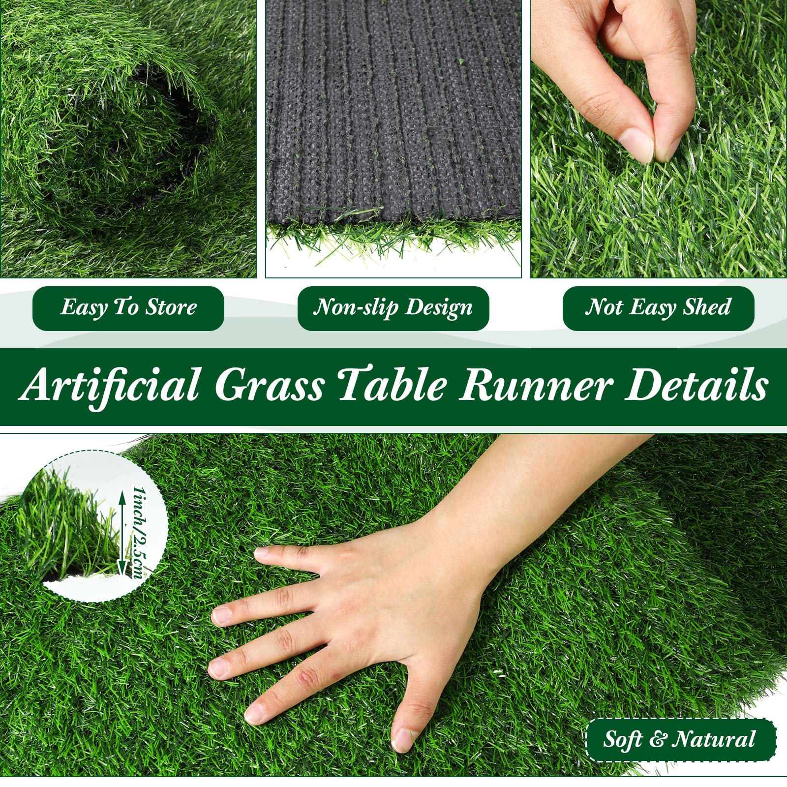 Runner da tavolo in erba artificiale, 35x120 cm, riutilizzabile, finta erba, tovaglia pasquale, tappeto da tavolo in erba sintetica per feste decorative, verde, compleanno, baby shower