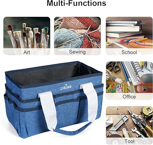Miniatura 5 de JJRING Bolsa Organizadora Tote de Manualidades, Organizador de Arte con Múltiples Bolsillos, Bolsa de Costura Azul para Arte, Manualidades, Álbumes