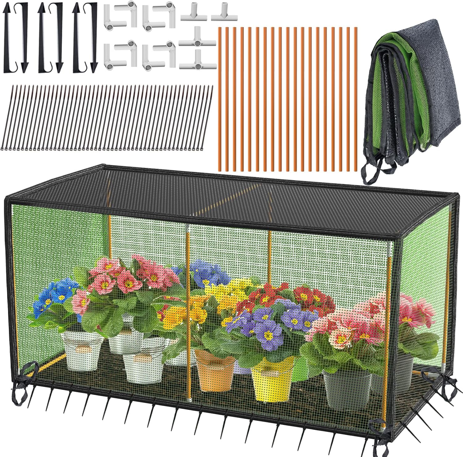 Seedling plant protector net with fiberglass poles (47.2" x 23.6" x 23.6")
