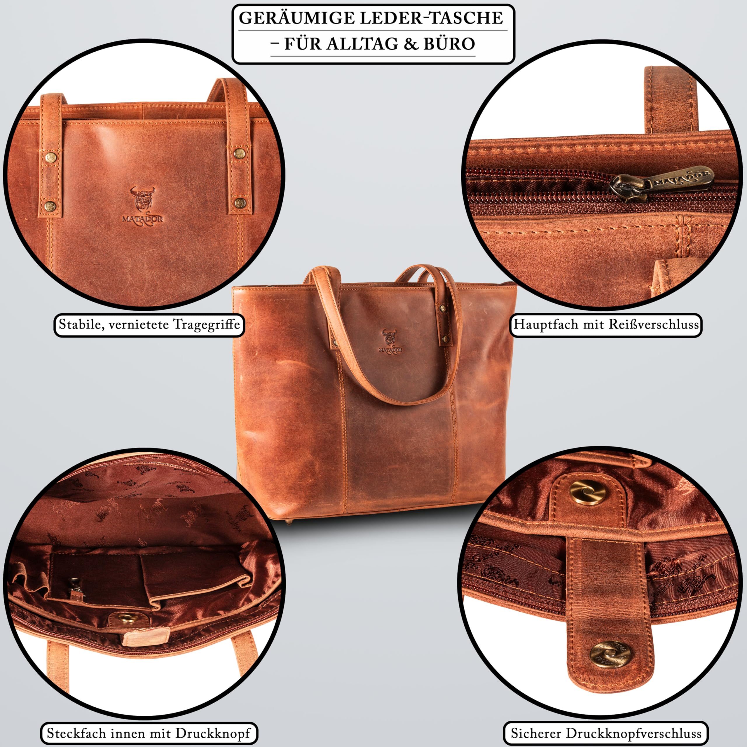 MATADOR #PARIS Grand sac de shopping en cuir pour femme - Élégant sac à bandoulière pour le bureau, sac de travail avec beaucoup d'espace - Sac Hobo - Sac fourre-tout ou sac fourre-tout - Parfait pour
