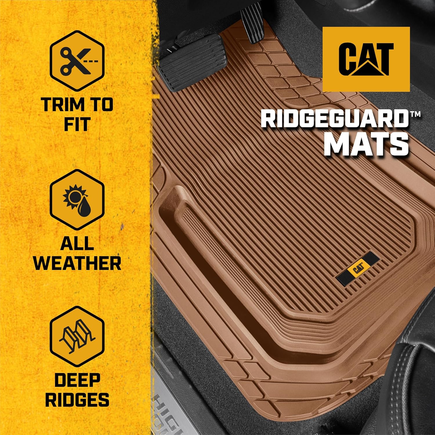 Cat® ToughLiner™ Car Floor Mats - Heavy Duty Trim to Fit Floor Mats for Trucks - Car Mats & SUV Floor Liners for Car - All-Weather Truck Accessories & Odorless Rubber Automotive Floor Mats - Beige