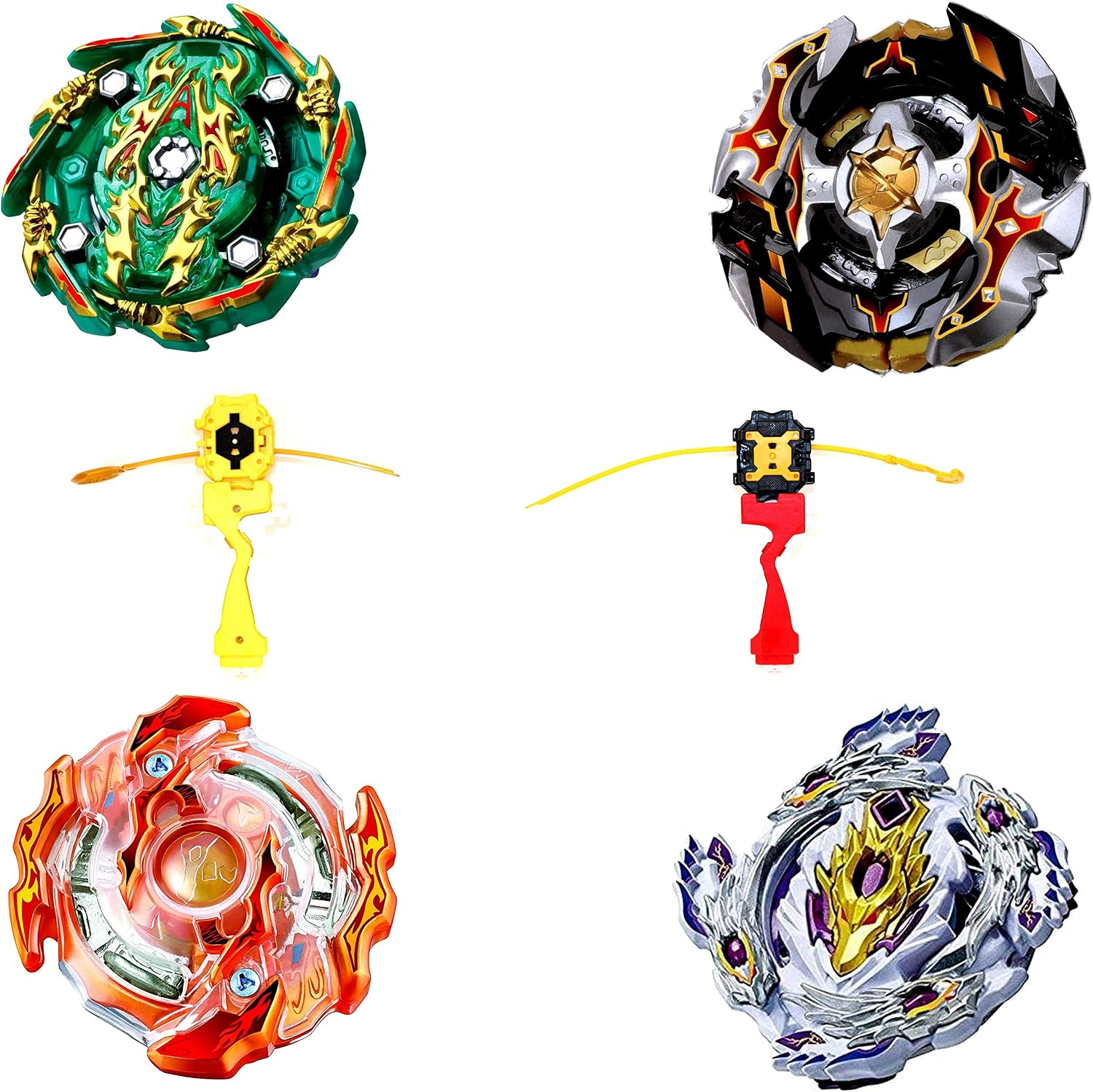 Set of 4 B-36 B-110 B-00-128 B-135 + 2 x Launcher + 2 x Grip Spinning Tops for Burst Evolution Rise Surge GT Arena