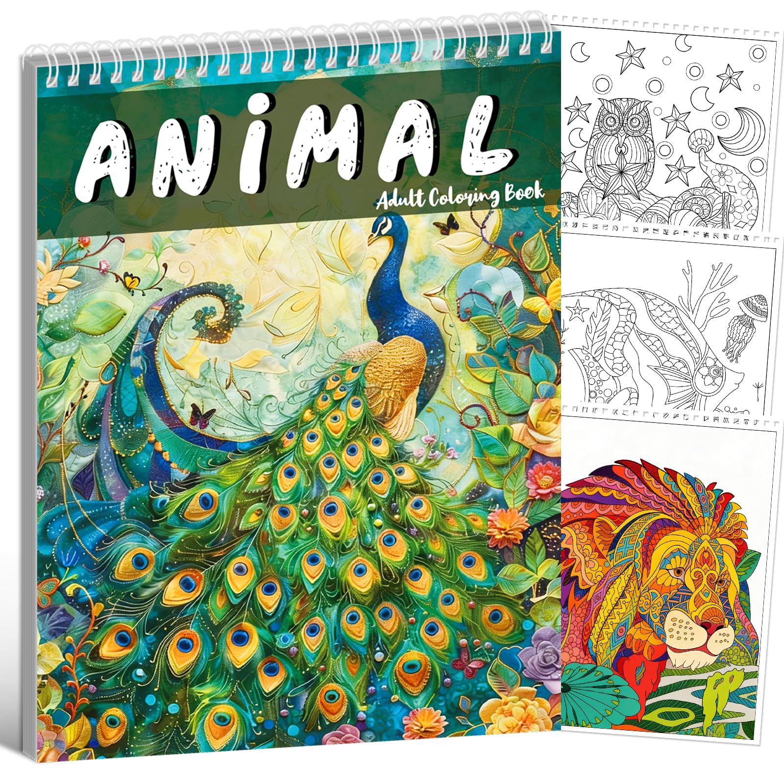 Kalysky Adult Coloring Book - 30 Unique Animals Patterns and Designs, Coloring Book for Adults Relaxation and Stress Relief, Spiral Bound Adult Coloring Books for Women, Thick Smooth Paper(120gsm)