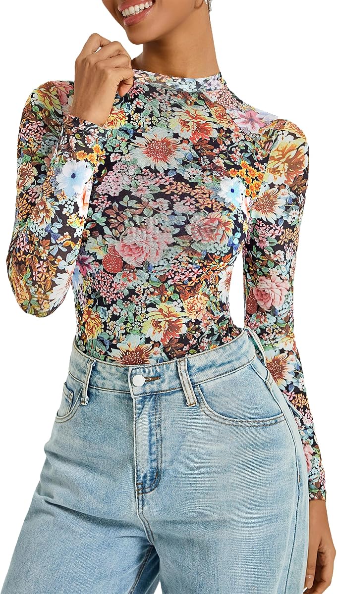 Body Avidlove Mujer Malla Manga Larga Body Suits Saliendo Tops