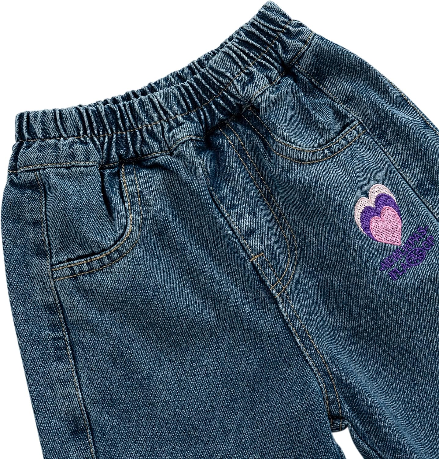 Toddler Little Girls Embroidery Barrel Jeans Kids Casual Denim Joggers Soft Relax Fit Ankle Length Trousers 24M-7Y