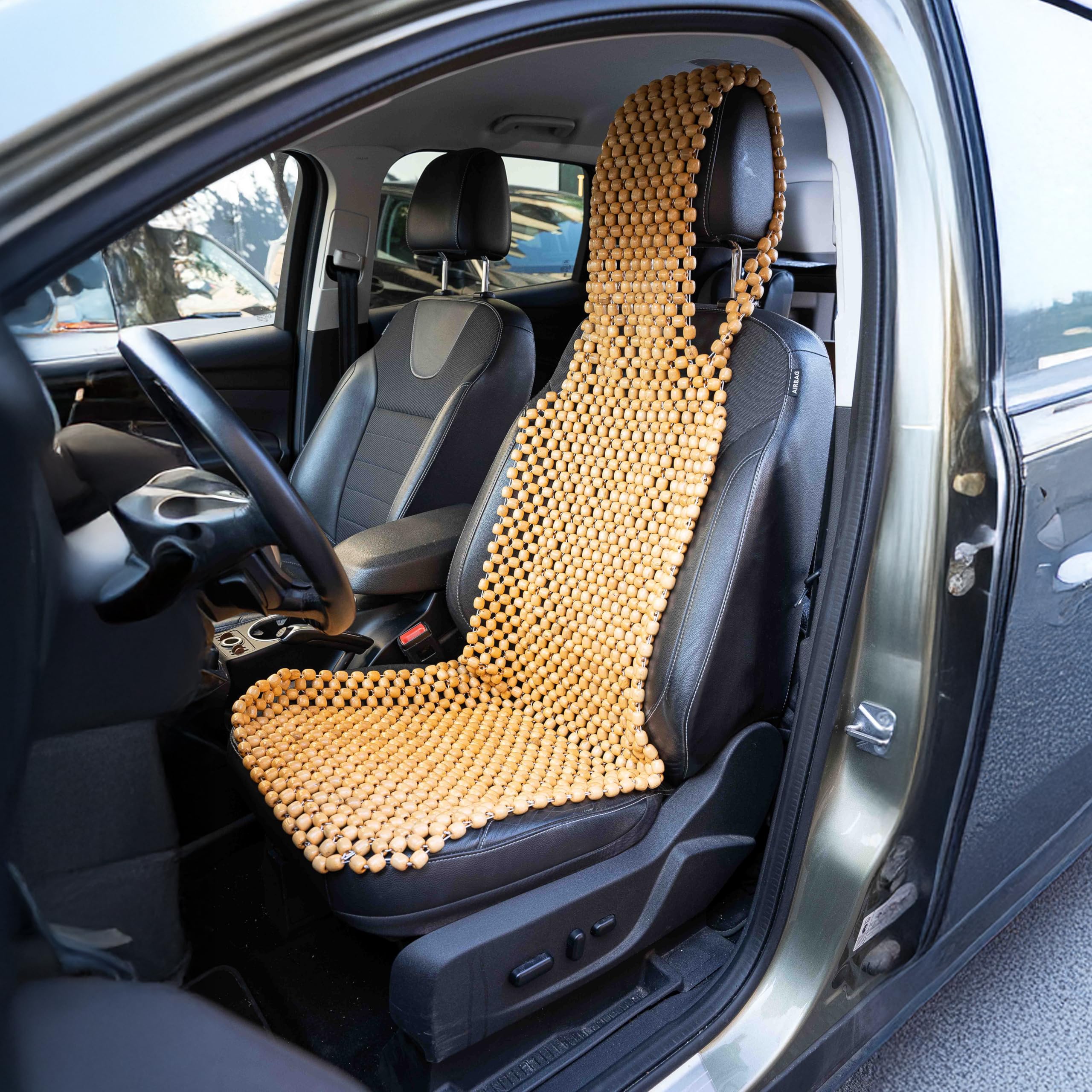 Zone Tech Housse de siège en Perles pour Voiture, Coussin de Massage, Perles en Bois Naturel pour Semi-Camion, remorque, Voiture (Naturel, 1 pièce)
