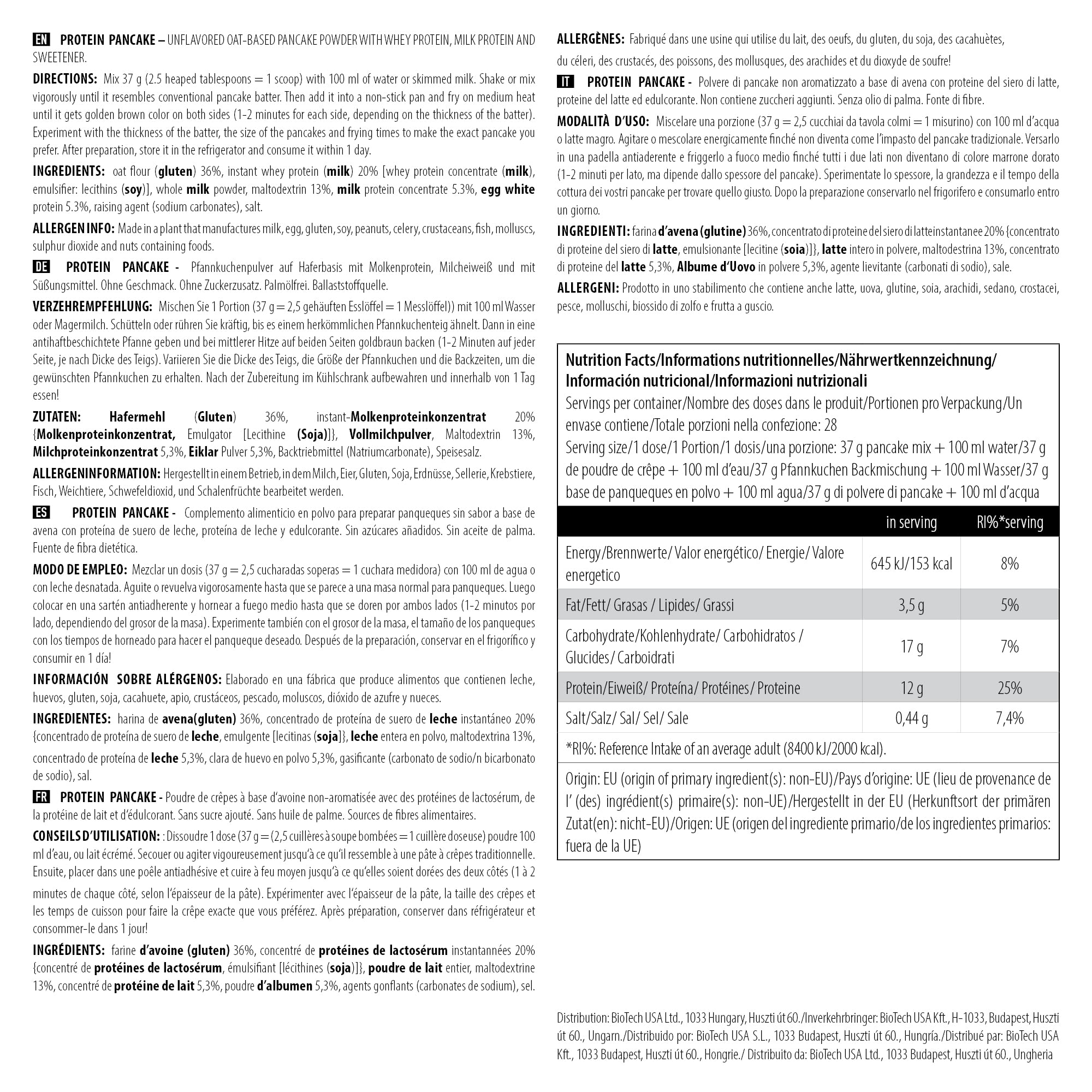 Scitec Nutrition Protein Pancake - Délicieuse alternative au petit-déjeuner riche en fibres - Sans huile de palme - Source de fibres alimentaires, 1036 g, Non-aromatisée