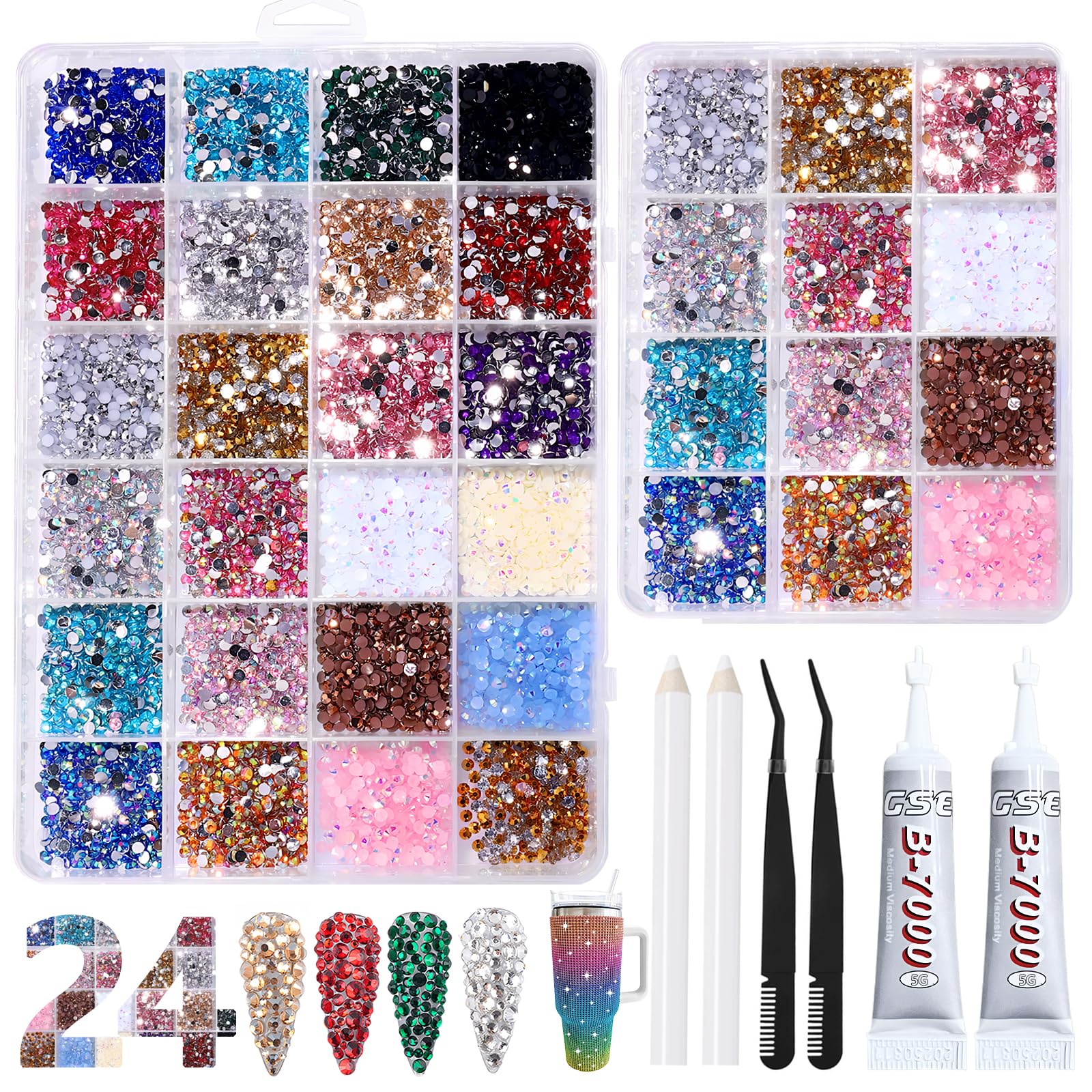 Llikknve Multicolored 48000 Pcs Bedazzling Kit With Glue,24 Colors Pick Up Tweezers And Pen,Rhinestone Kit,For Crafting,Diy Art,Nail Decor,Tumblers,Phone Cases