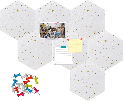 Tablero de fieltro MISIXILE con 20 pines, tablero hexagonal, tablón de anuncios, tablero de fieltro para fotos para pared, 7 unidades, color blanco