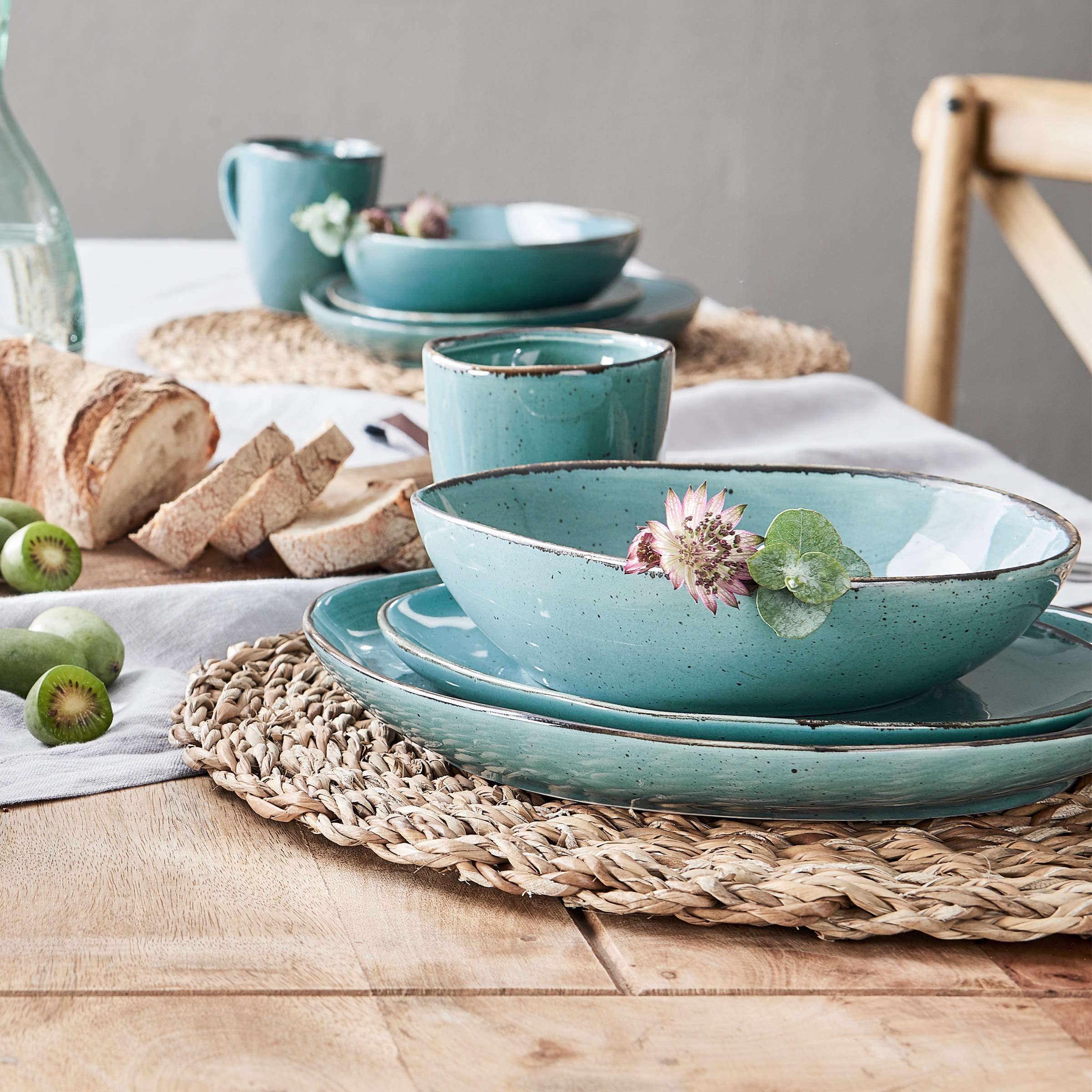 fanquare Keramische borden, set van 4, ronde platte borden, porselein, blauw bloemenpatroon, serviesbordenset, 27 cm, eetborden servies
