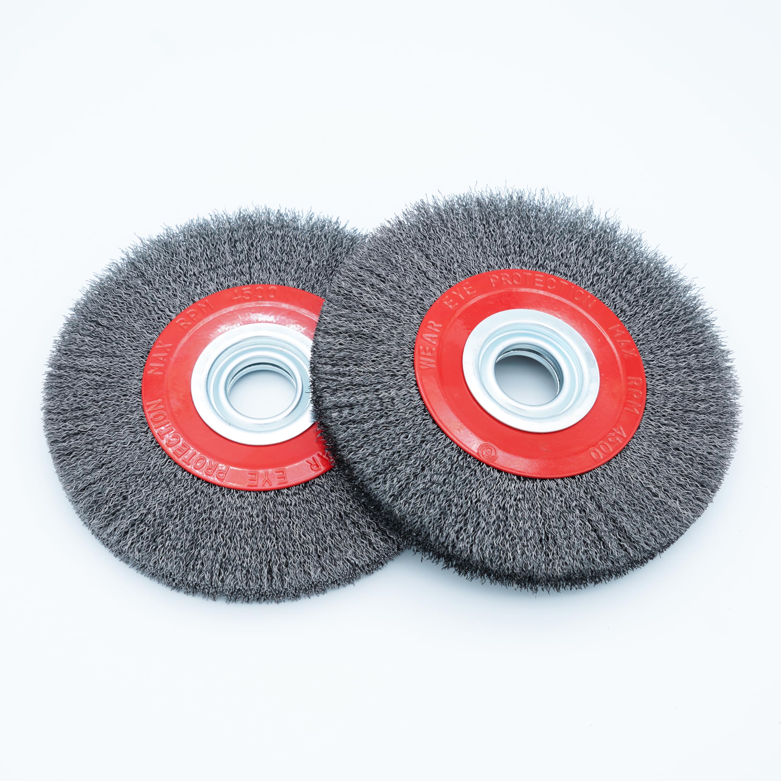 Drahtrundbürste 200 mm (8 Zoll) für Schleifbock – Grober gewellter Stahldraht 0,30 mm für professionelle Rost-, Schweißnaht- & Lackentfernung, 5 Präzisions-Adapter, 2er-Set