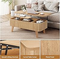 Vista 6 de Mesa de centro 3 en 1 con tapa elevable, mesas de centro convertibles acanaladas que se convierten en mesas de comedor, moderna mesa central de 3