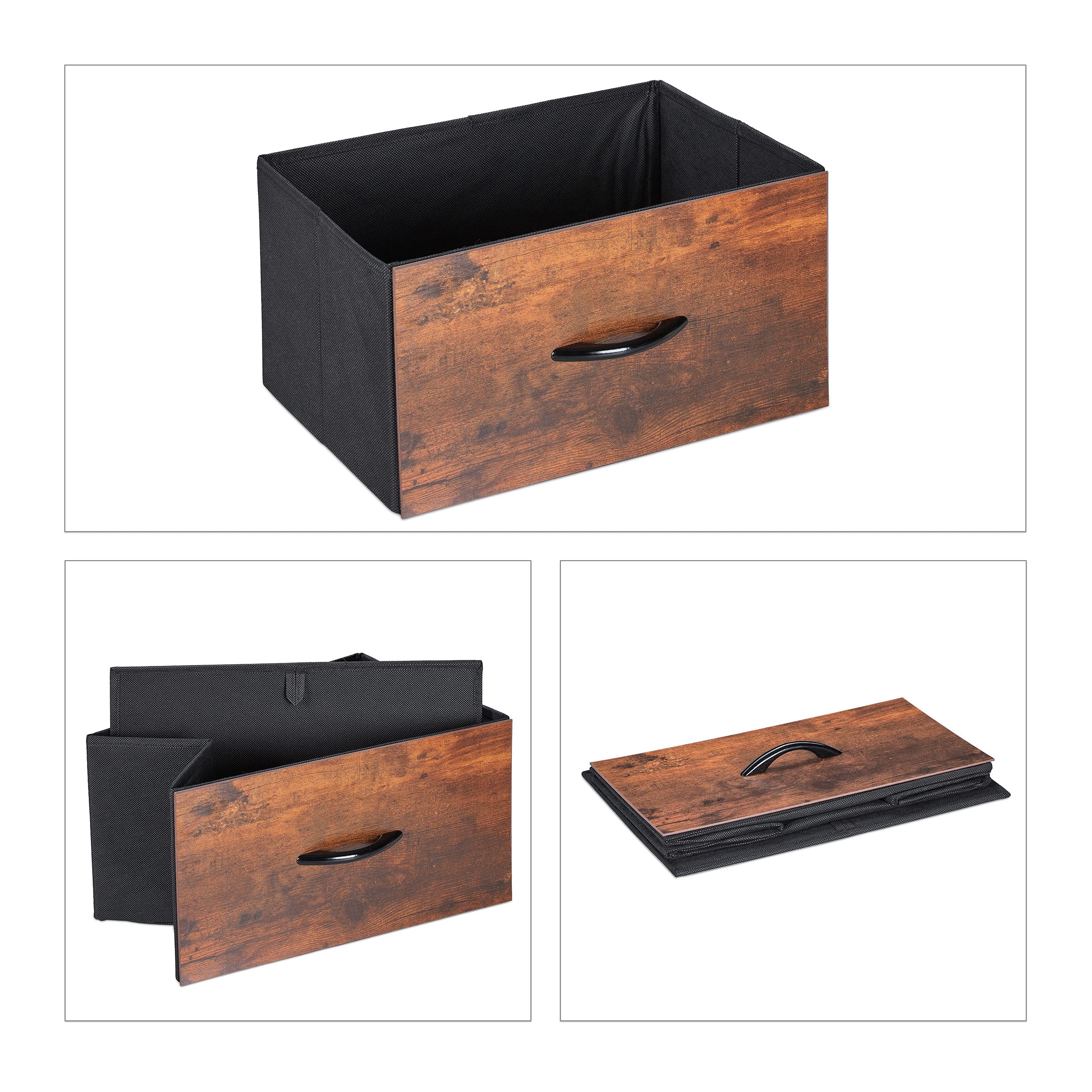 Relaxdays Cassettiera in Stile Industriale, Mobiletto con 3 Cassetti, 2 Ripiani, da Ingresso, 92x45x30 cm, Marrone Nero