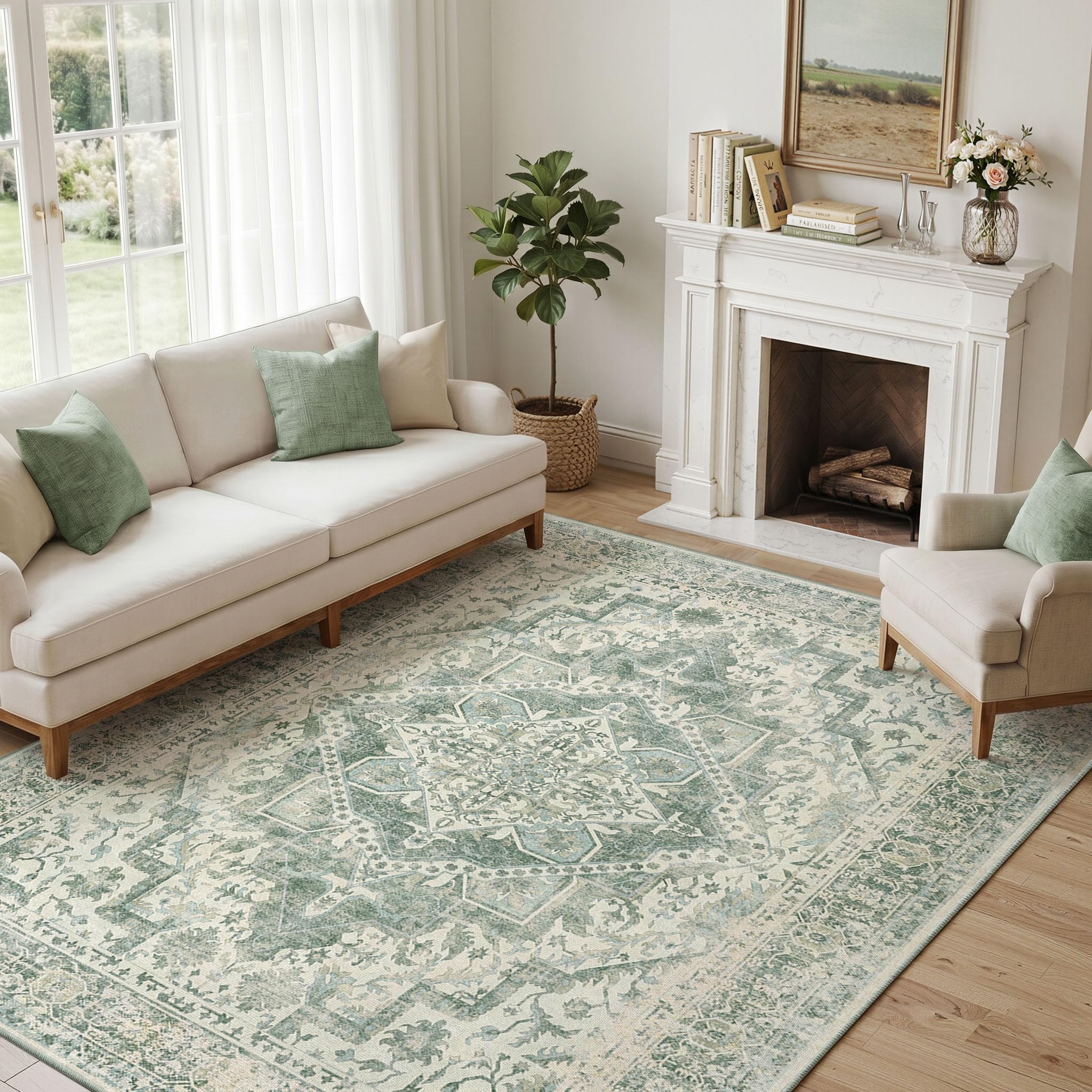 INOVADAY Waschbarer Teppich Wohnzimmer Vintage