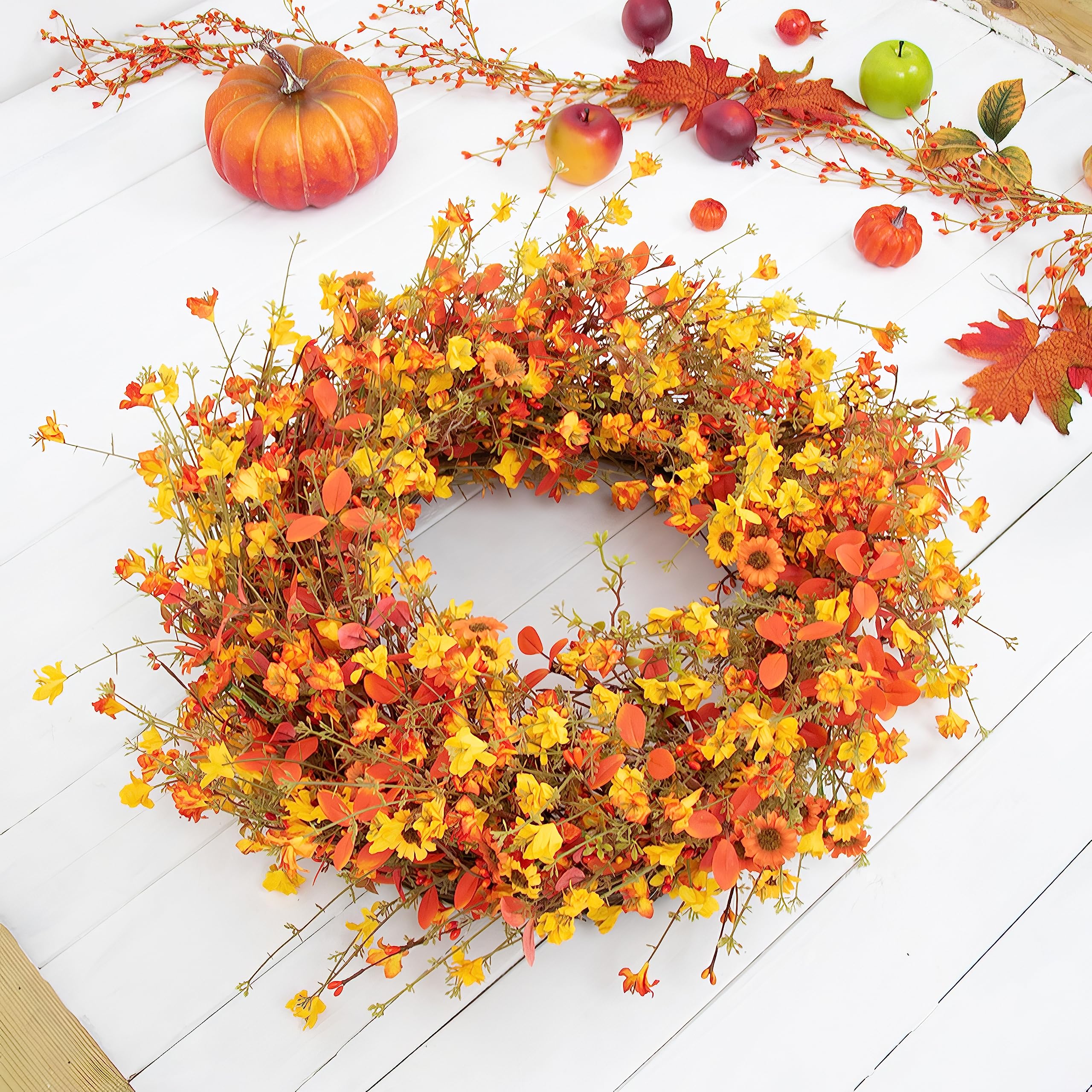 Yawwind Fall Wreaths for Front Door 22 Inch Artificial Autumn Wreath ...