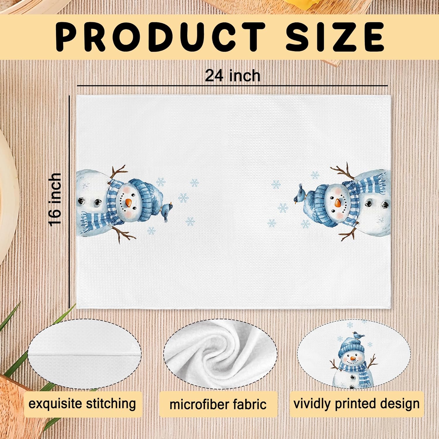 Blue Christmas Snowman Decor Kitchen Towels Set of 2, Winter Christmas Hand Towels for Bathroom, Blue Winter Xmas Tree Snowman Bird Dish Tea Towel for Kitchen, 16x24 Inch - Image 7