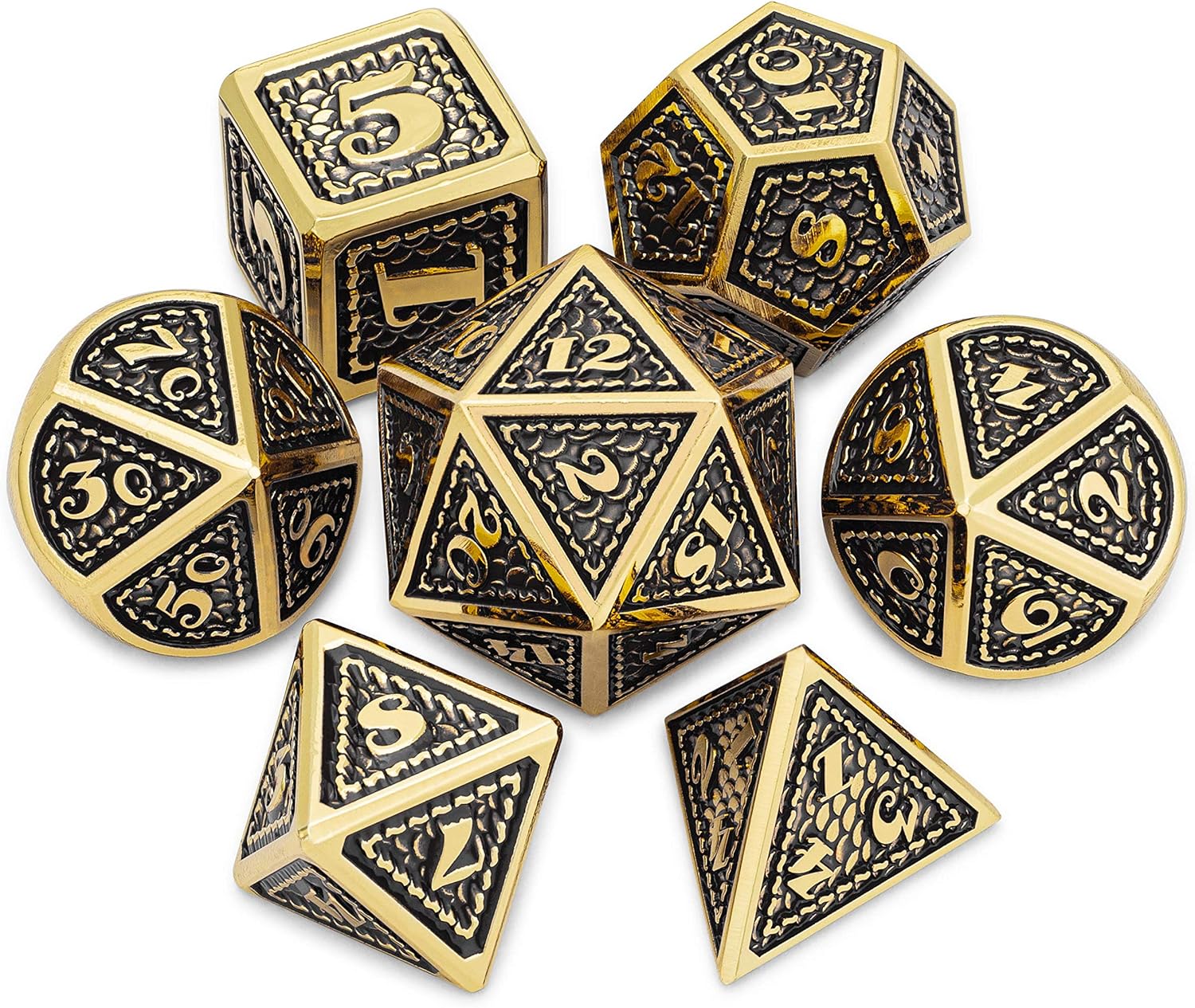 TitanShield DragonScale Series DND 7-Piece Metal Dice Set (Dante's Inferno)