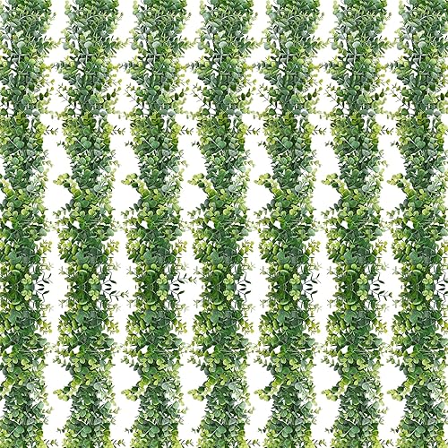BLEUM CADE Paquete de 7 guirnaldas de eucalipto sintético, 5.9 piesunidad, guirnalda de vid de eucalipto artificial colgante para decoración de