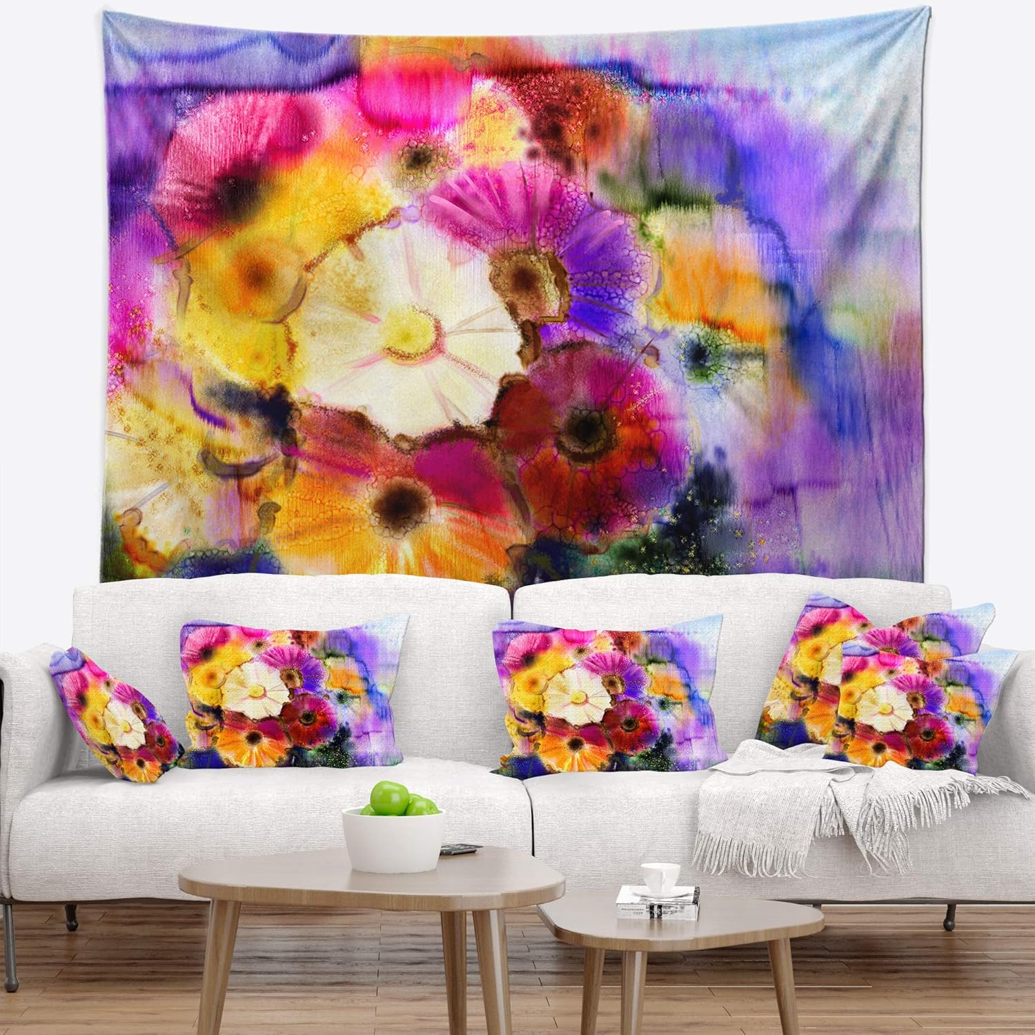 Designart ' Bunch of Colored Daisy Flowers' Floral Tapestry Blanket Décor Wall Art for Home and Office x Large: 92 in. x 78 in