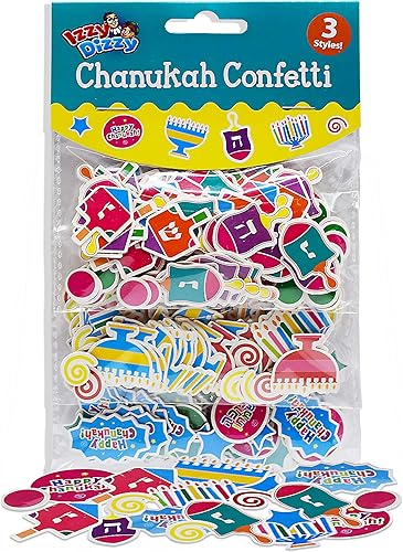 Confeti de Hanukkah - 3 estilos: Menorás, Dreidels y Happy Confetti - Decoraciones y suministros para fiestas de Hanukkah por Izzy 'n' Dizzy