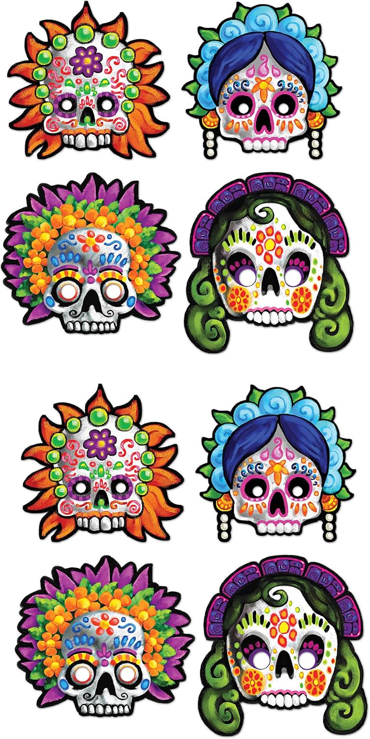 Day Of The Dead Masks (4/Pkg): Childrens Party Favor Sets: Home & Kitchen