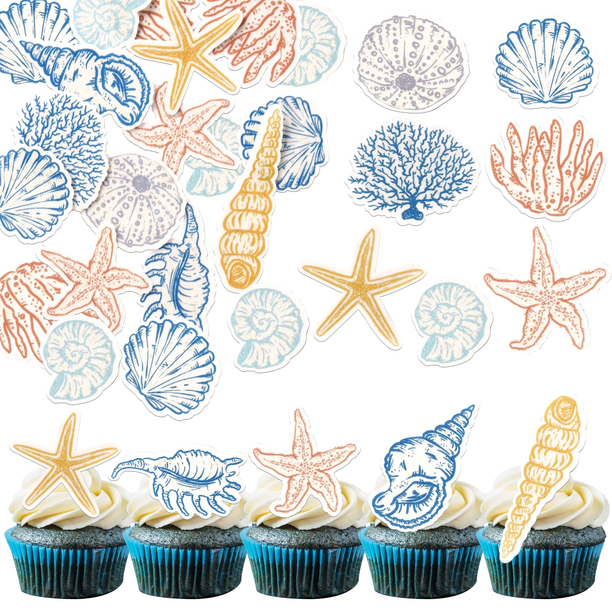 60 Stück Essbare Meer Muscheln Tortendeko Seestern Muschel Meerestier Kuchen Deko für Sommer Ozean unter dem Meer Thema Baby Dusche Kinder Geburtstag Party Kuchen Dekorationen