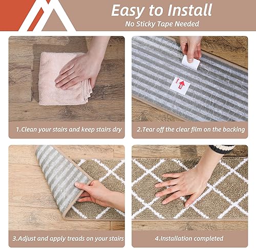 Miniatura 6 de COSY HOMEER - Alfombra antideslizante de 28 x 9pulgadas, uso interior en peldaños de madera, alfombras para niños y perros, 100% poliéster, base de