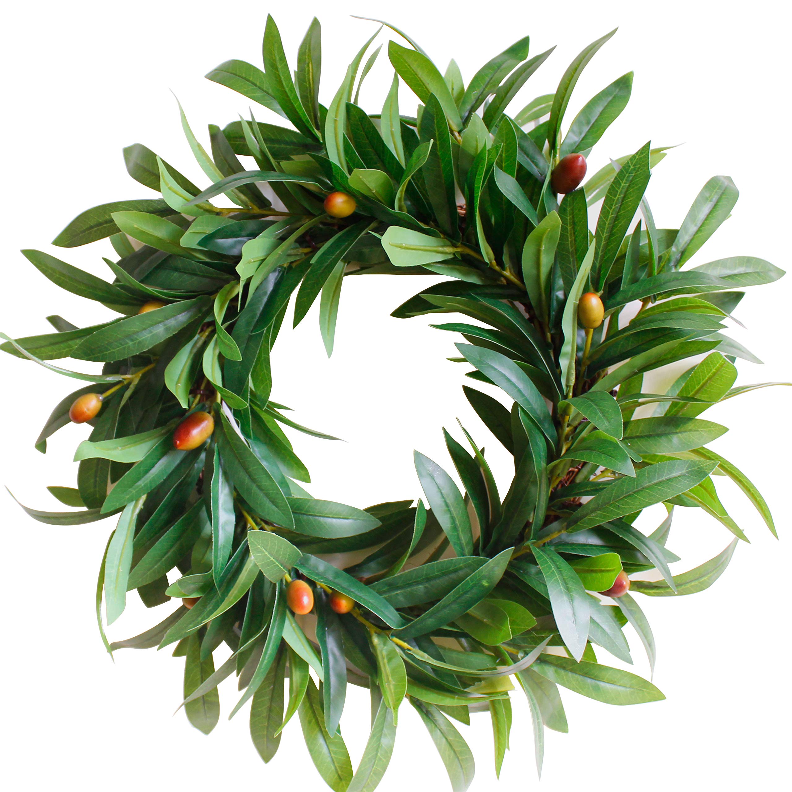 SKOLOO Olive Branch Greenery Wreath, 17 Inches Small Green Leaves Wreath for Front Door or Indoor, Door Wreaths for All Seasons, Mini Wreaths