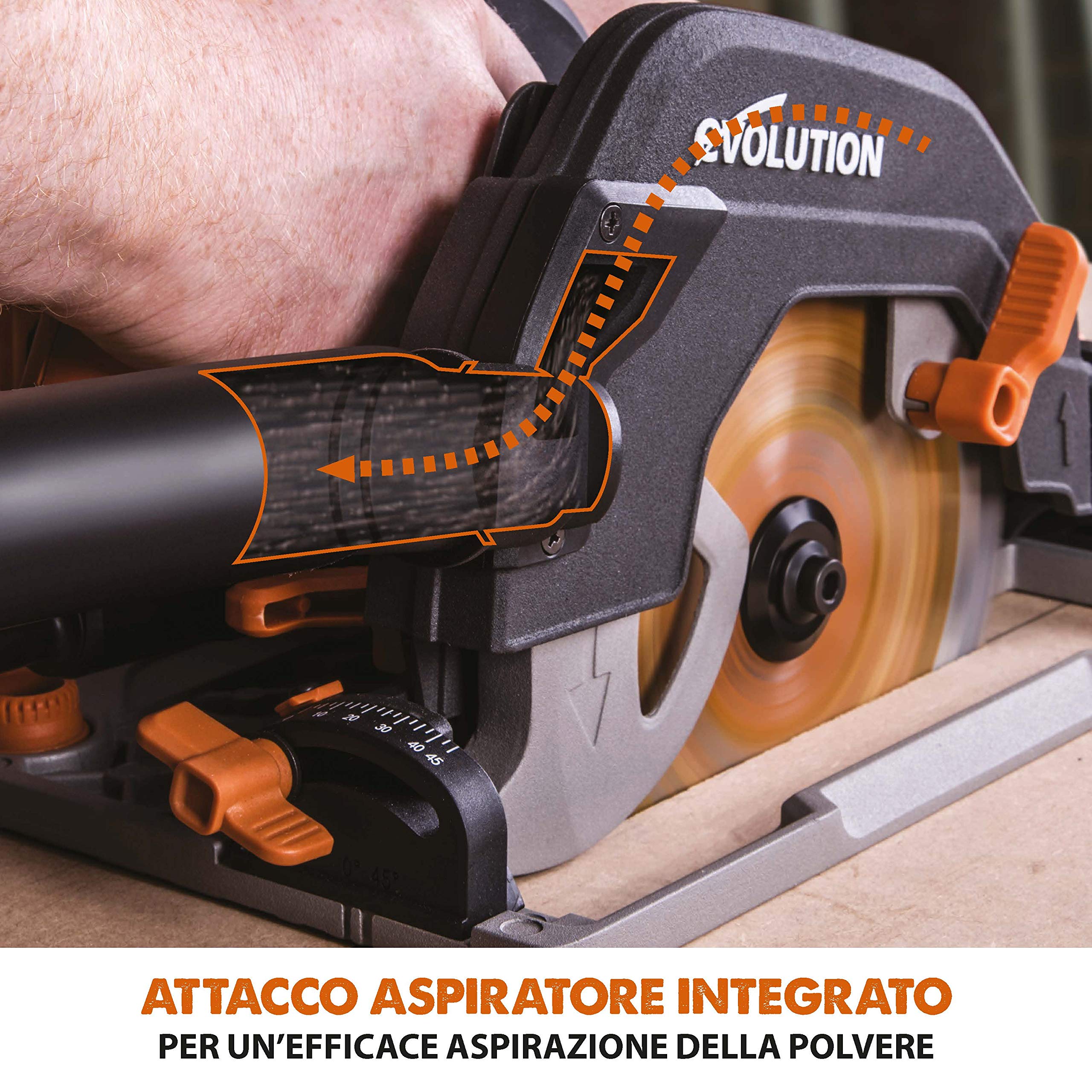Evolution Power Tools - R185CCSX Sega Circolare Multi-Materiale 185 mm Compatibile con Binario Guida (Pacchetto Abbinato con Binario da 1020 mm Incluso), 230 V