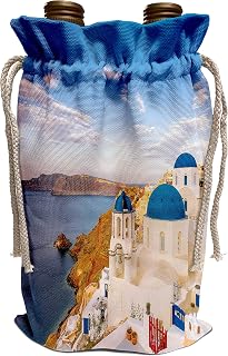 3dRose Greece, Oia. Greek Orthodox church and village. - Wine Bags (wbg_330103_1)