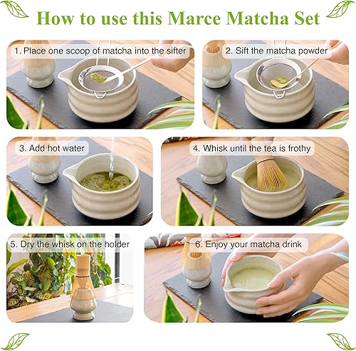 Miniatura 40 de Juego de batidor de matcha: el juego Matcha incluye batidor de matcha y tazón con boquilla, tamiz, soporte y cuchara, el batidor de bambú perfecto