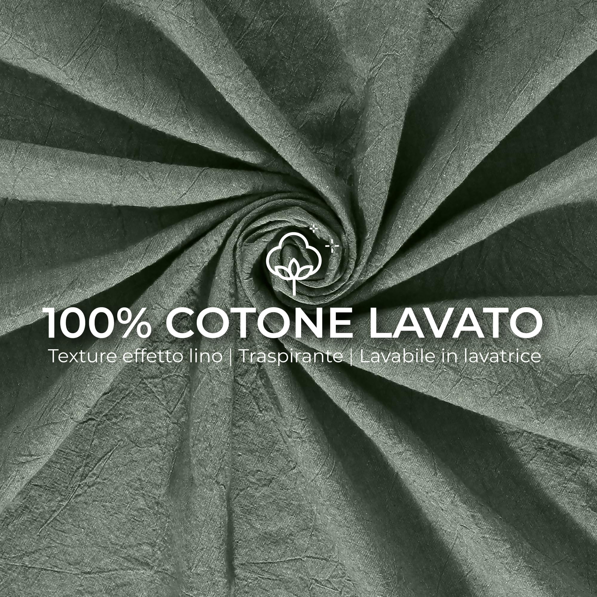 Dreamzie 2 Copripiumino Singolo Cotone 135x200 cm con 2 Federe 80x80 cm - Verde Set Copripiumino Singolo 135 x 200 con Chiusura Lampo, Consistenza Simile al Lino Slavato Pietra