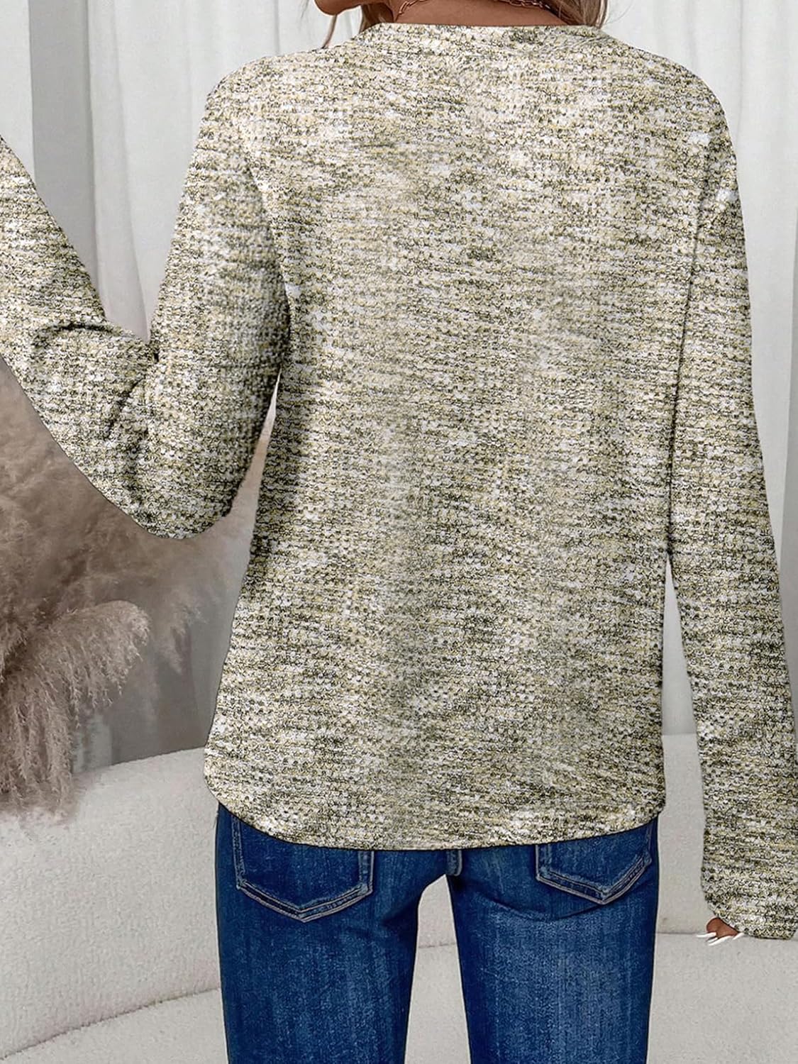 DERAX Womens Long Sleeve Waffle Knit Tops Fall Henley V Neck Shirts Dressy Casual 2026 Spring Blouses - Image 3