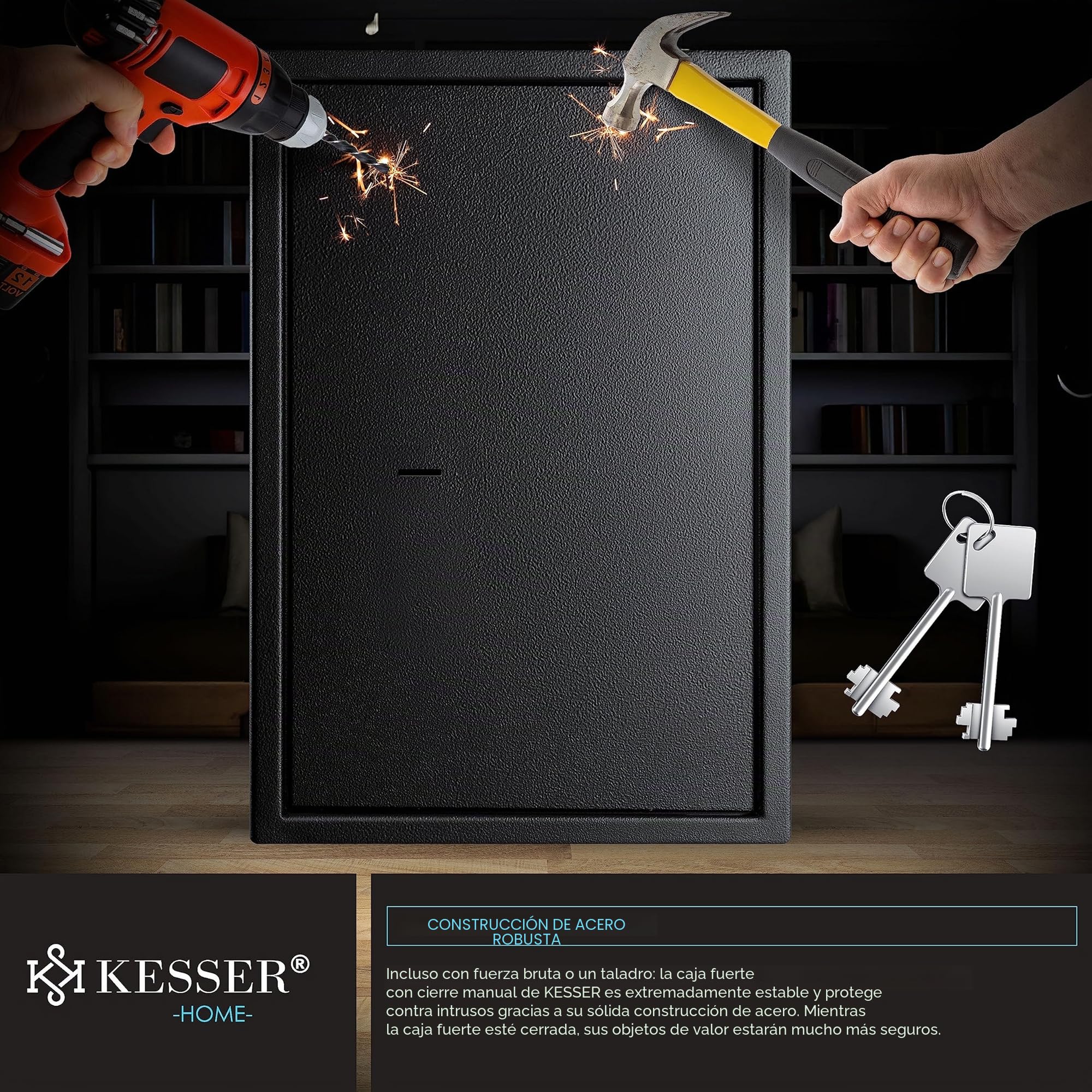 KESSER® Caja fuerte de suelo-pared, para muebles, con cerradura de doble paletón, armario para dinero 50 x 35 x 31 cm incluye 2 llaves