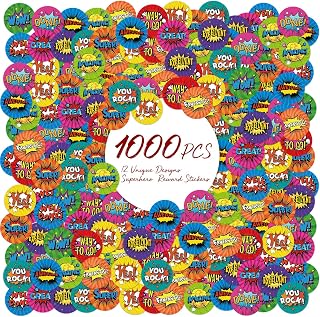 1000PCS Superhero Incentive Stickers, 12 Unique Designs per Roll, Classwork Award Stickers for Gifts Boxes, Wall, Window (1 Inch Each)