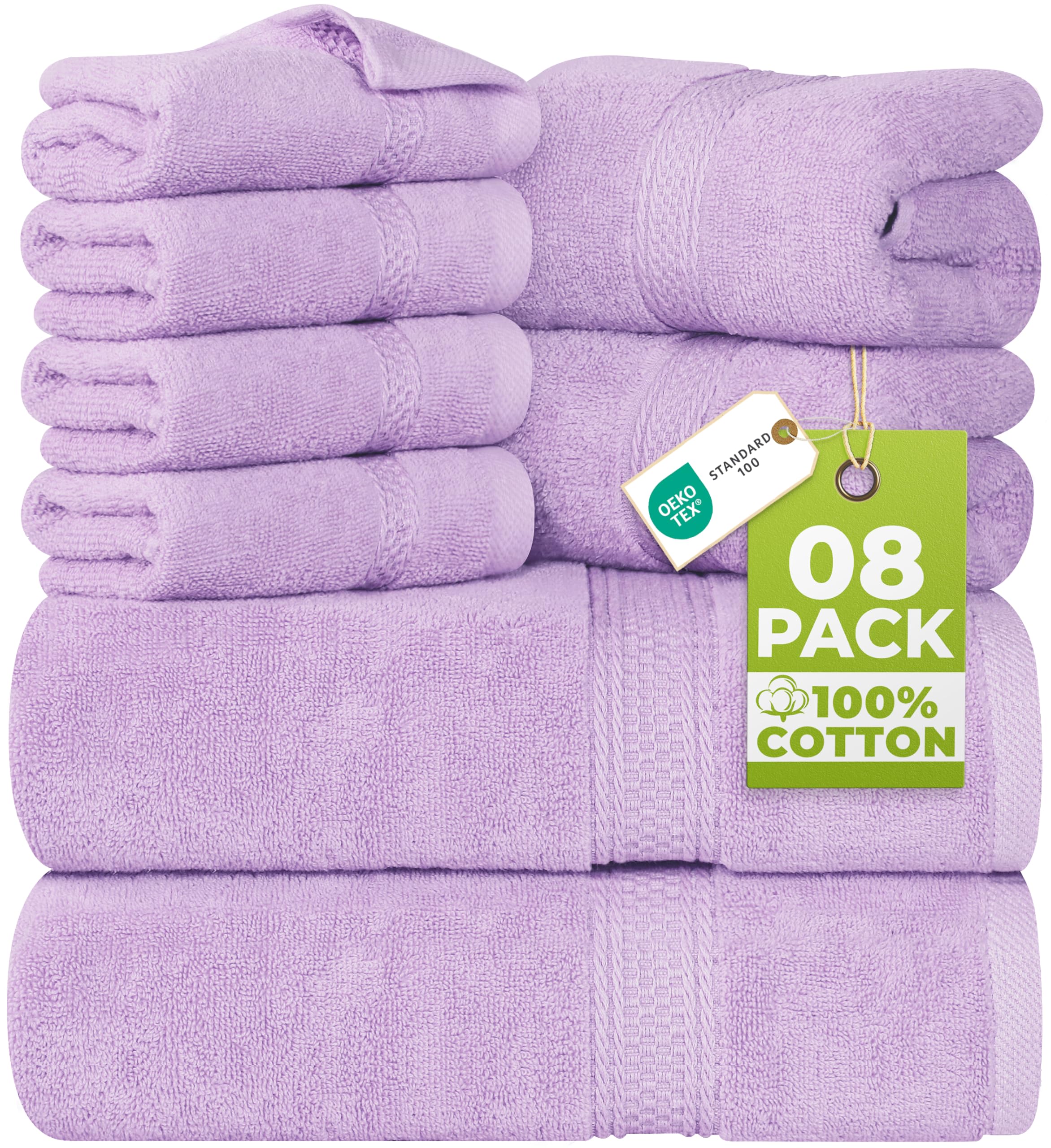 Utopia Towels Lavender Towel Set, 2 Bath Towels, 2 Hand Towels and 4 Washcloths, 600gsm Ring Spun Cotton Highly Absorbent Towels for Bathroom, Shower Towel (Pack of 8)