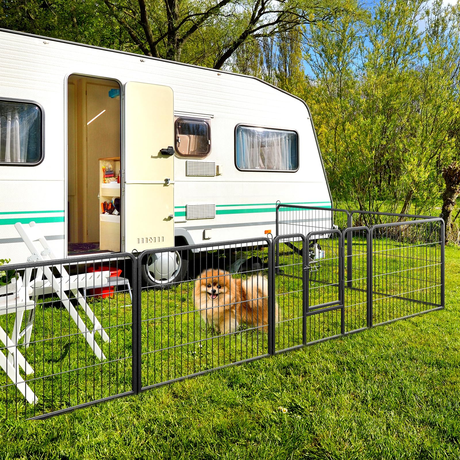 COSTWAY Recinto per Cani Interno ed Esterno, 8 Pannelli Altezza 60 CM Recinzione per Piccoli/Medi Animali/Coniglio/Gatto, Cancelletto Portatile Pieghevole con Porta (190 x 60 cm)