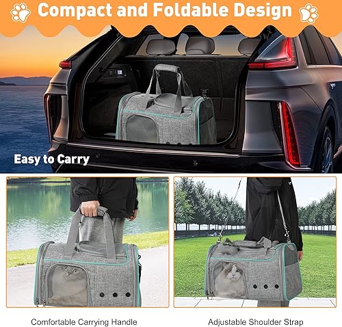 Miniatura 7 de LUCKYERMORE Transportador plegable para mascotas con ruedas para gatos pequeños perros cachorros de hasta 27.5 libras, bolsa portátil para gatos