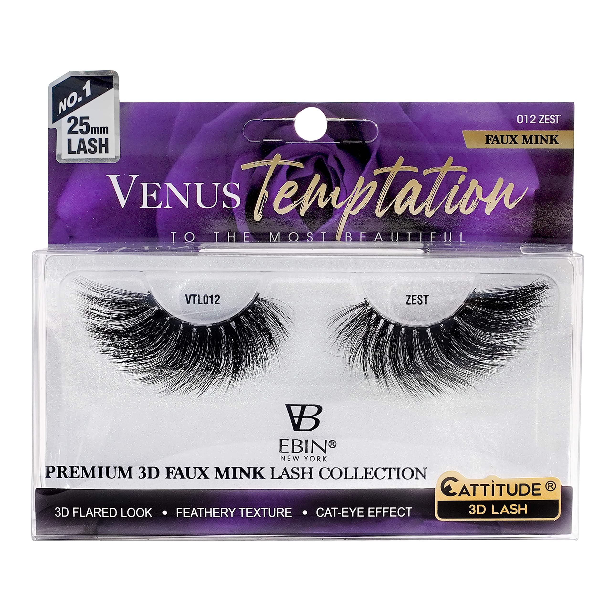 CATTITUDE 3D LASHES Venus Temptation | 25mm wing style | Faux Mink Lashes | 3D flared look | Feathery texture | Cat-eye effect - ZEST