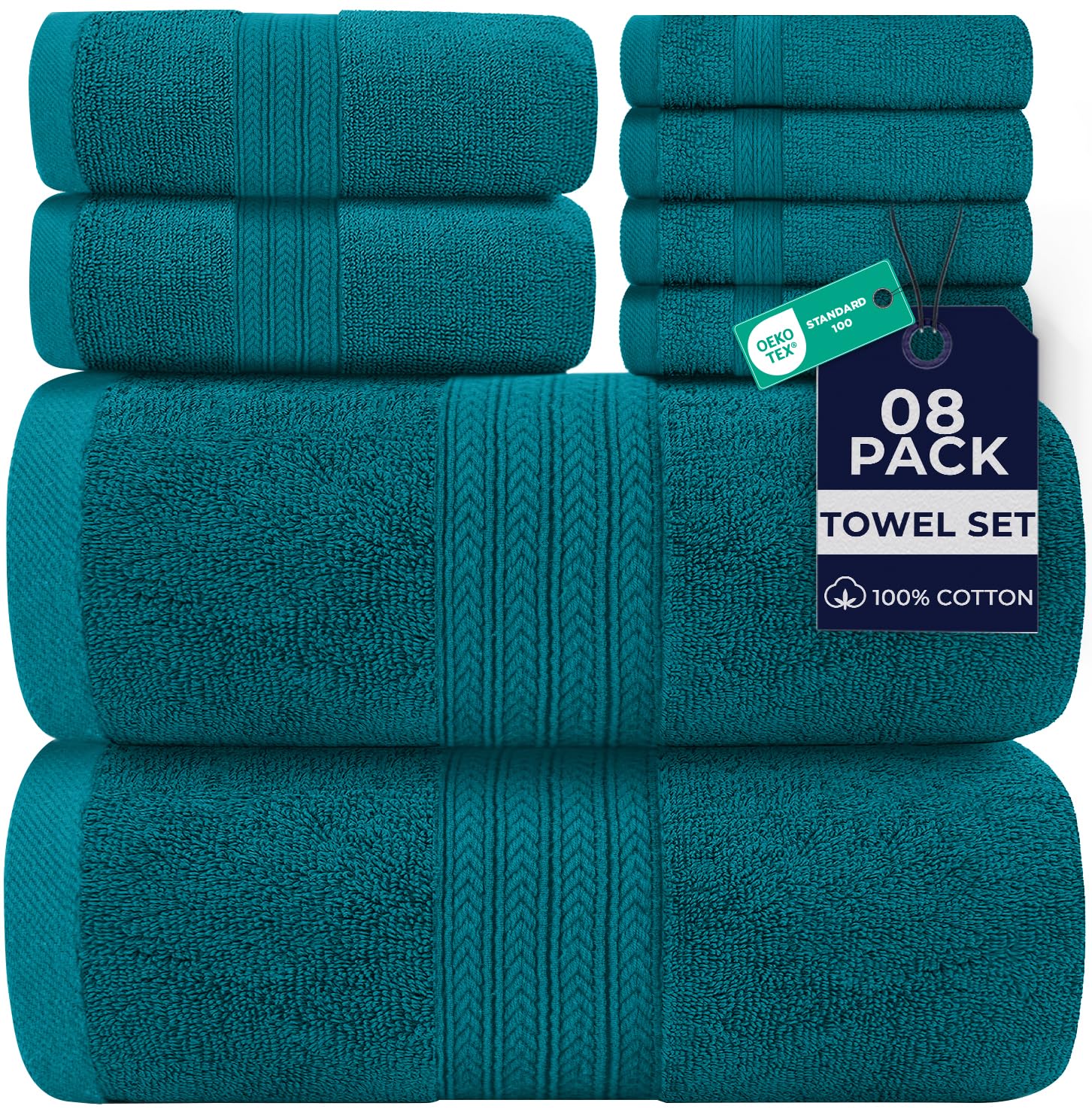 DAN RIVER 8 Piece Luxury Bath Towels for Bathroom, Towel Set, Teal