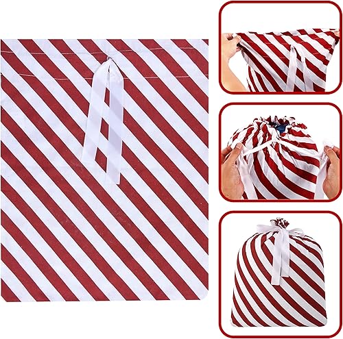 Miniatura 6 de JOYIN 6 bolsas de regalo de tela roja de Navidad con 5 diseños de bolsas de tela de algodón de Navidad con cordón para decoración de Navidad, bolsas